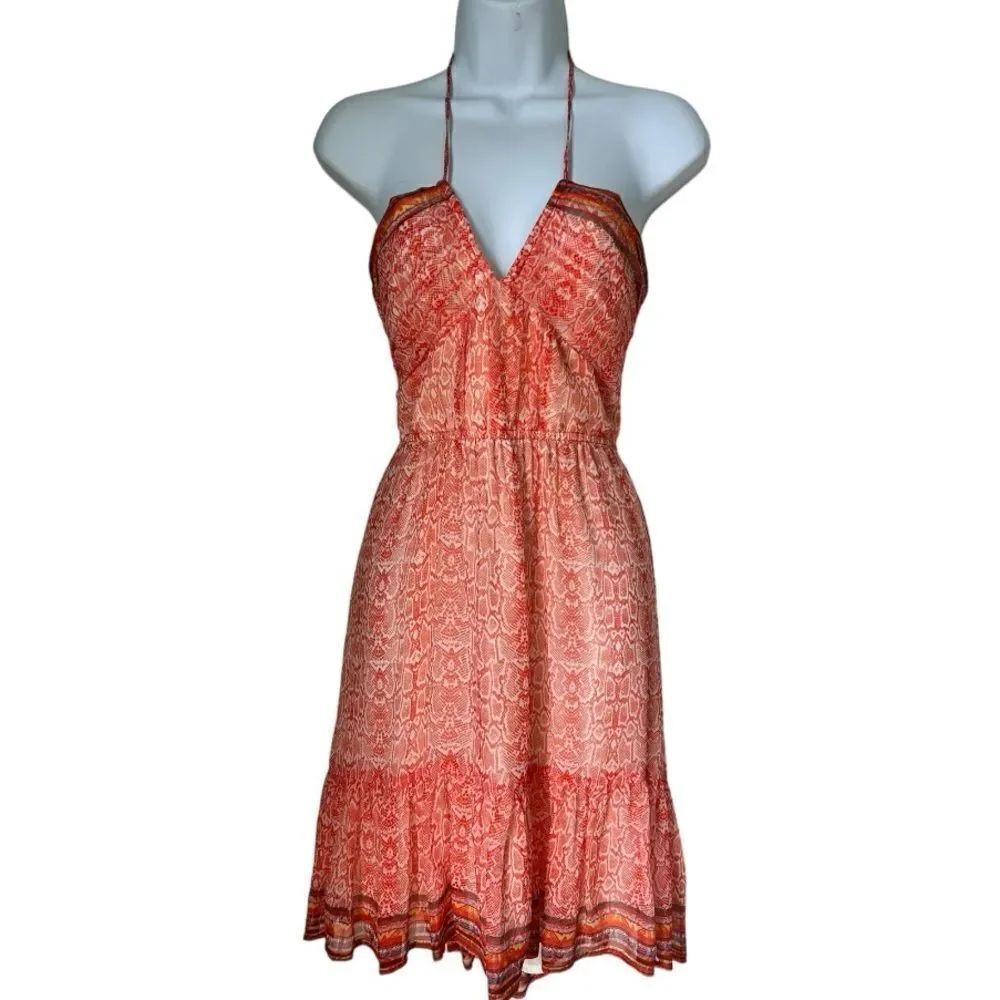 Twelfth Fifth Street Cynthia Vincent Sheer 100% Silk Orange Sleeveless Dress 6